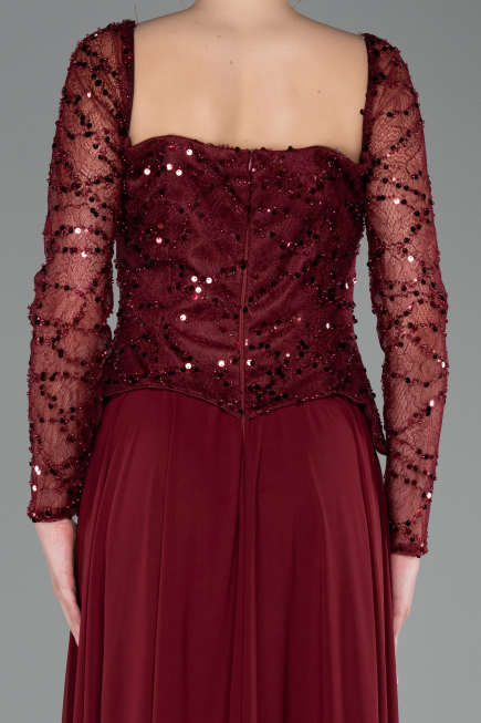Long Burgundy Chiffon Evening Dress ABU6157