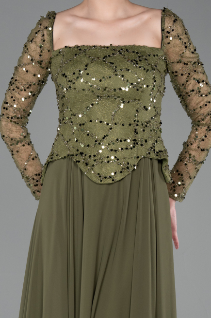 Long Olive Drab Chiffon Evening Dress ABU6157