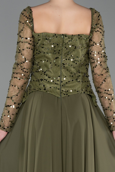 Long Olive Drab Chiffon Evening Dress ABU6157