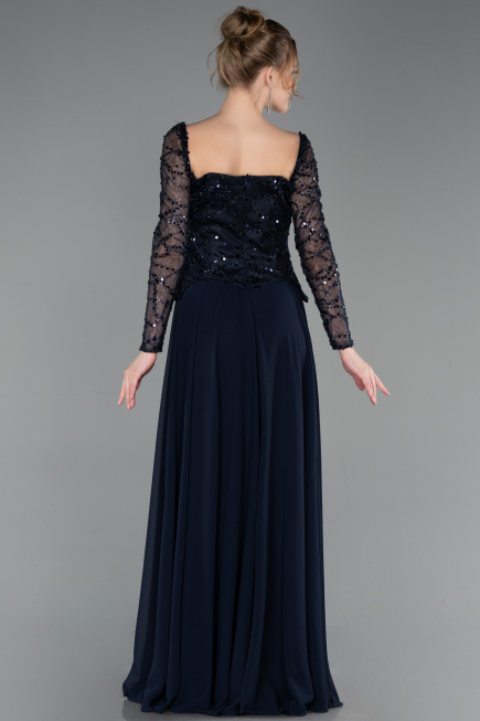 Long Navy Blue Chiffon Evening Dress ABU6157