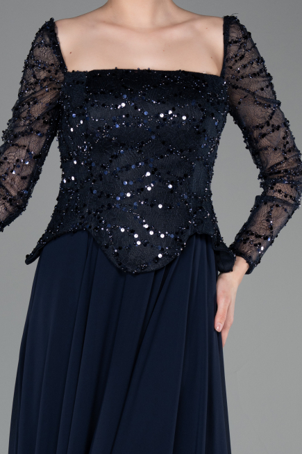 Long Navy Blue Chiffon Evening Dress ABU6157