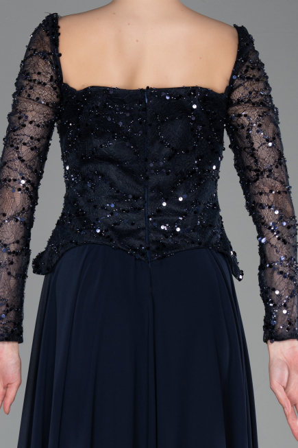 Long Navy Blue Chiffon Evening Dress ABU6157