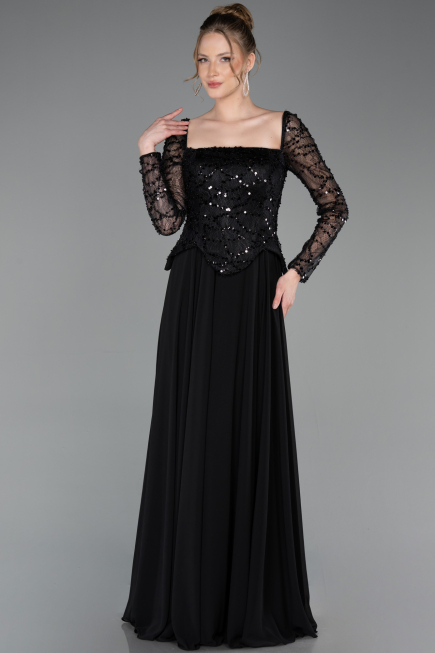 Long Black Chiffon Evening Dress ABU6157