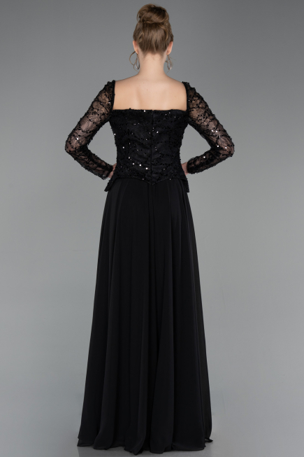 Long Black Chiffon Evening Dress ABU6157