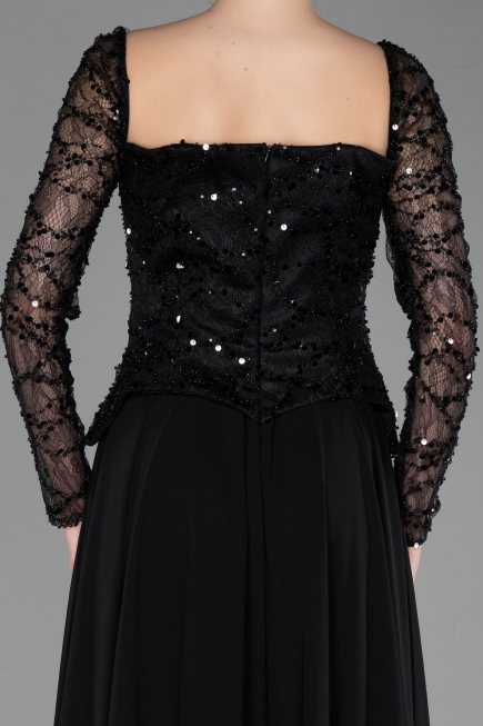 Long Black Chiffon Evening Dress ABU6157