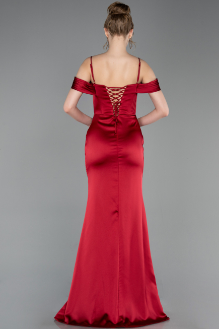 Long Burgundy Satin Prom Gown ABU6158