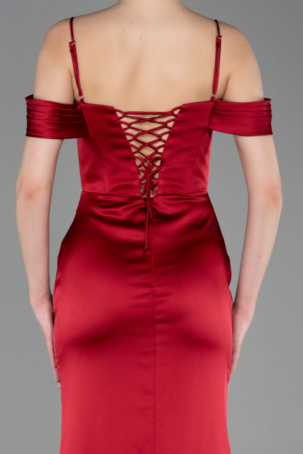 Long Burgundy Satin Prom Gown ABU6158