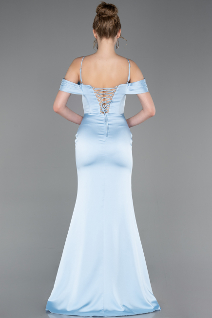 Long Light Blue Satin Prom Gown ABU6158