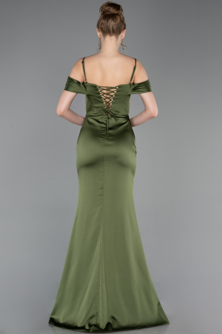 Long Olive Drab Satin Prom Gown ABU6158