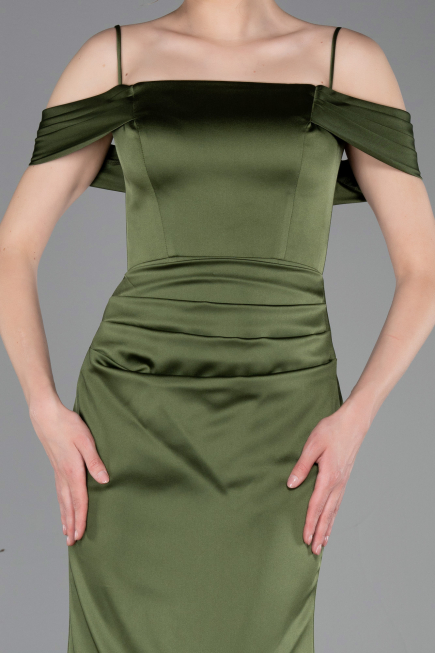 Long Olive Drab Satin Prom Gown ABU6158