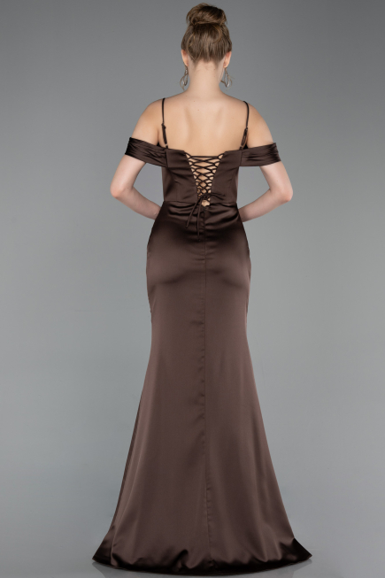 Long Brown Satin Prom Gown ABU6158