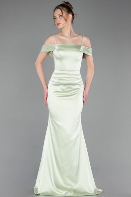 Long Mint Satin Prom Gown ABU6158