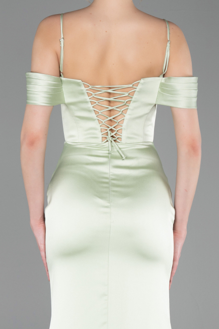 Long Mint Satin Prom Gown ABU6158
