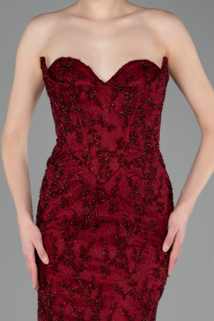 Long Burgundy Laced Evening Dress ABU6159