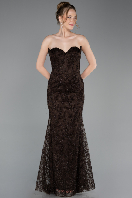 Long Brown Laced Evening Dress ABU6159