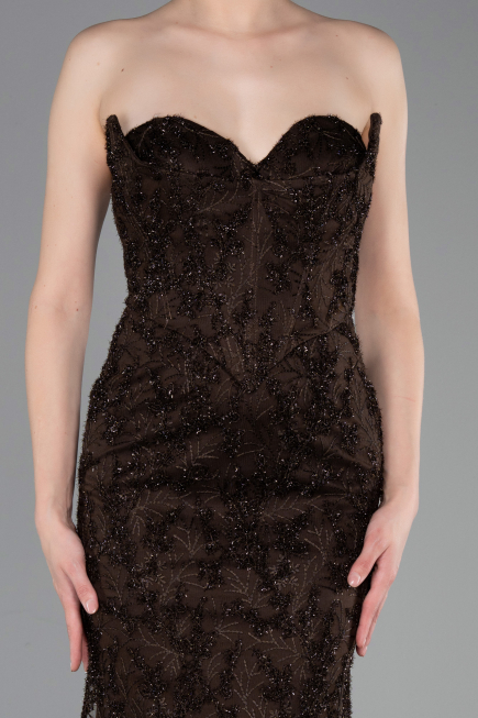 Long Brown Laced Evening Dress ABU6159