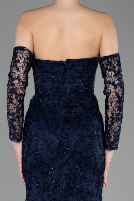 Long Navy Blue Laced Evening Dress ABU6159