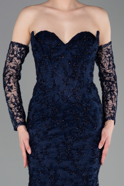 Long Navy Blue Laced Evening Dress ABU6159