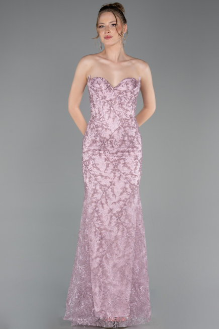 Long Powder Color Laced Evening Dress ABU6159