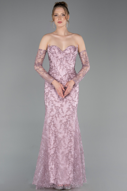 Long Powder Color Laced Evening Dress ABU6159