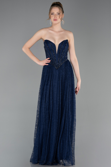 Long Navy Blue Dantelle Prom Gown ABU6160