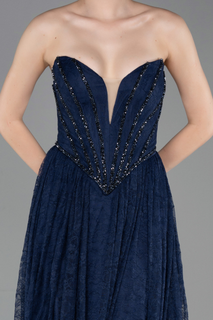 Long Navy Blue Dantelle Prom Gown ABU6160