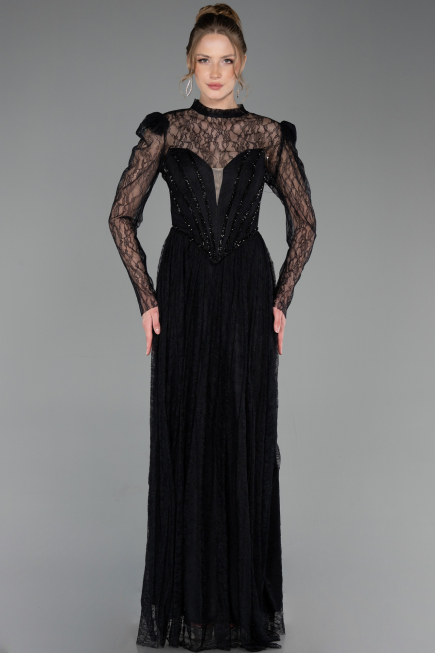 Long Black Dantelle Prom Gown ABU6160