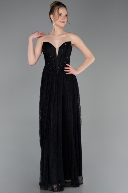 Long Black Dantelle Prom Gown ABU6160
