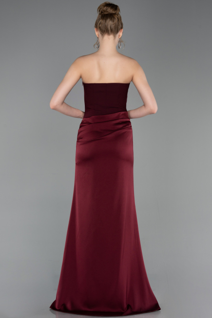 Long Burgundy Satin Prom Gown ABU6096