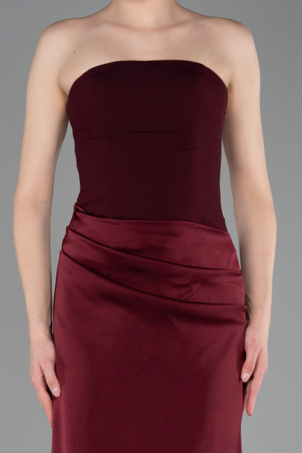 Long Burgundy Satin Prom Gown ABU6096