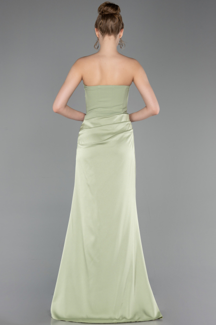 Long Pistachio Green Satin Prom Gown ABU6096