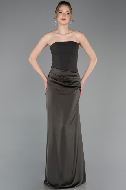 Long Olive Drab Satin Prom Gown ABU6096