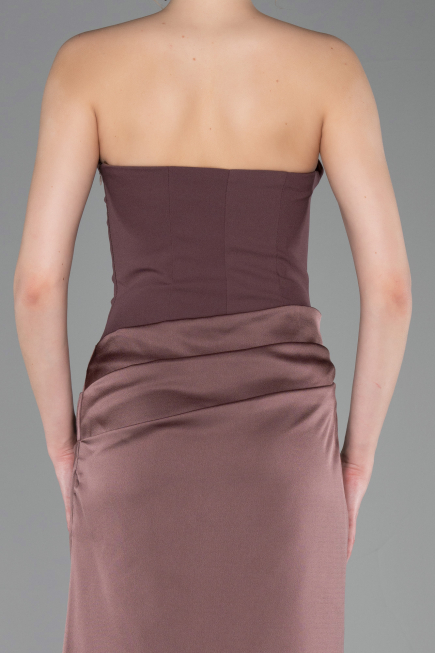 Long Brown Satin Prom Gown ABU6096