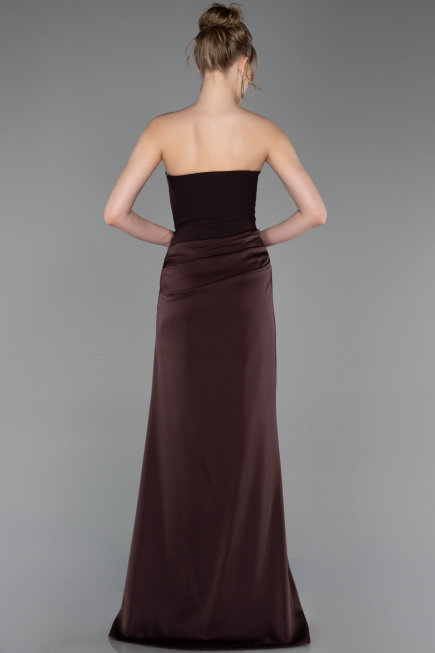 Long Dark Brown Satin Prom Gown ABU6096