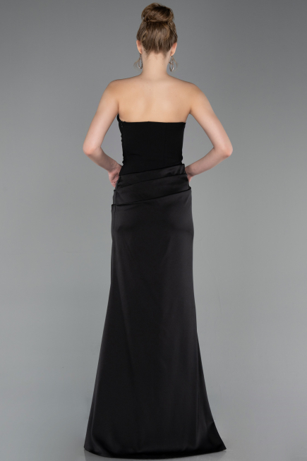 Long Black Satin Prom Gown ABU6096