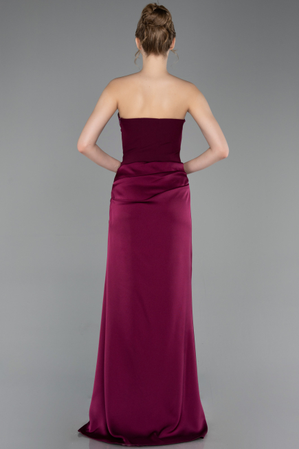 Long Cherry Colored Satin Prom Gown ABU6096