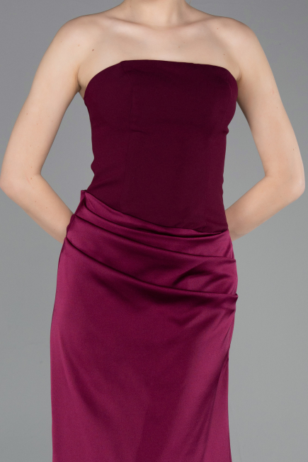 Long Cherry Colored Satin Prom Gown ABU6096