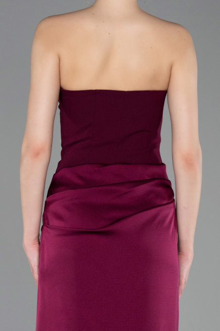 Long Cherry Colored Satin Prom Gown ABU6096