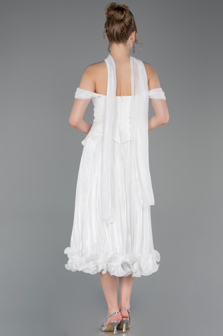 Midi White Chiffon Cocktail Dress ABK2619
