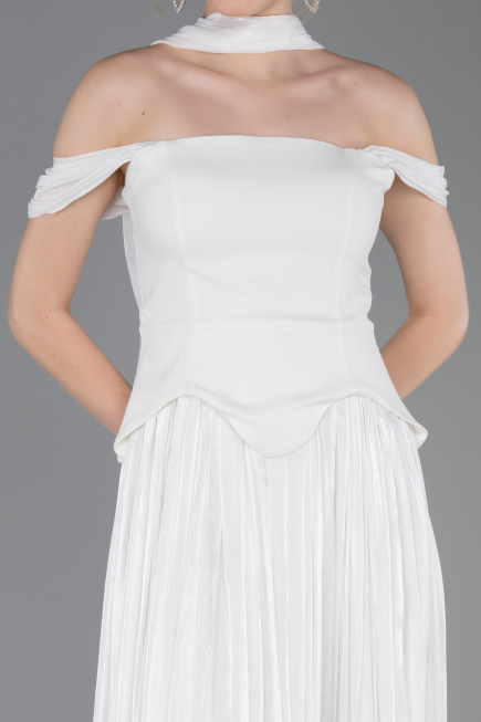 Midi White Chiffon Cocktail Dress ABK2619