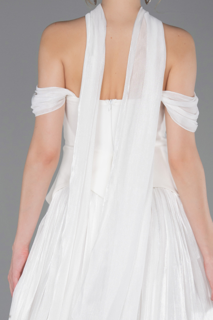 Midi White Chiffon Cocktail Dress ABK2619