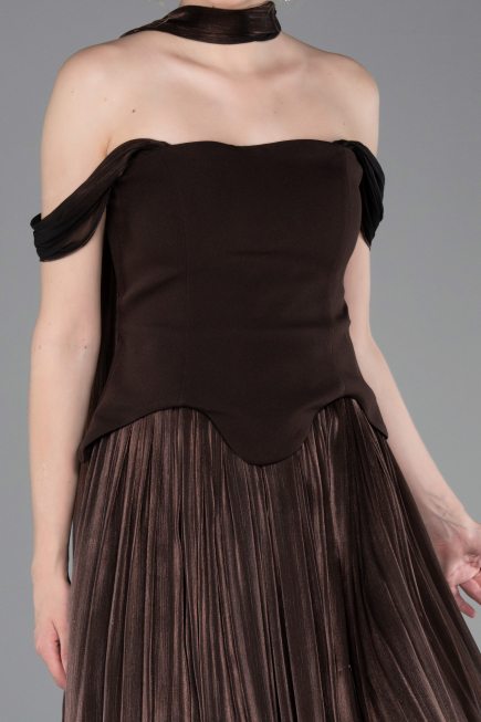 Midi Brown Chiffon Cocktail Dress ABK2619
