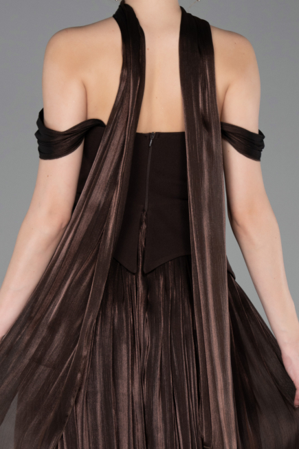 Midi Brown Chiffon Cocktail Dress ABK2619