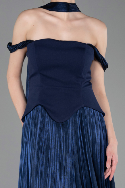 Midi Navy Blue Chiffon Cocktail Dress ABK2619
