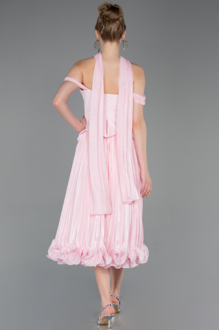 Midi Powder Color Chiffon Cocktail Dress ABK2619