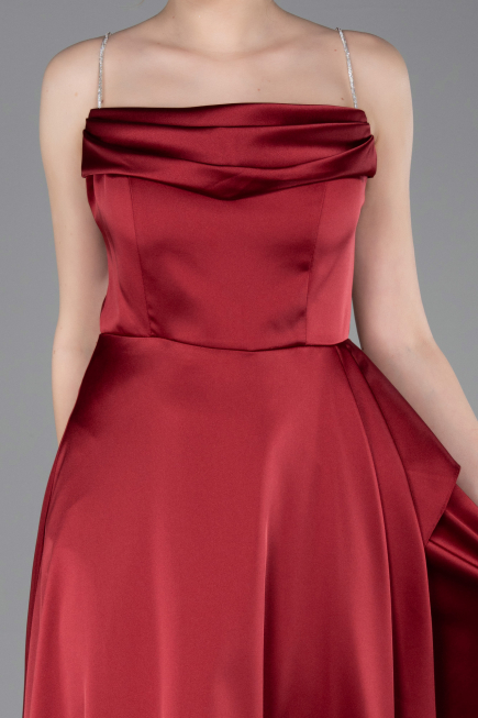 Long Burgundy Satin Prom Gown ABU6130