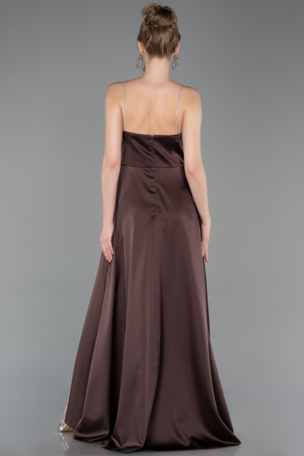 Long Brown Satin Prom Gown ABU6130