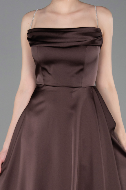 Long Brown Satin Prom Gown ABU6130