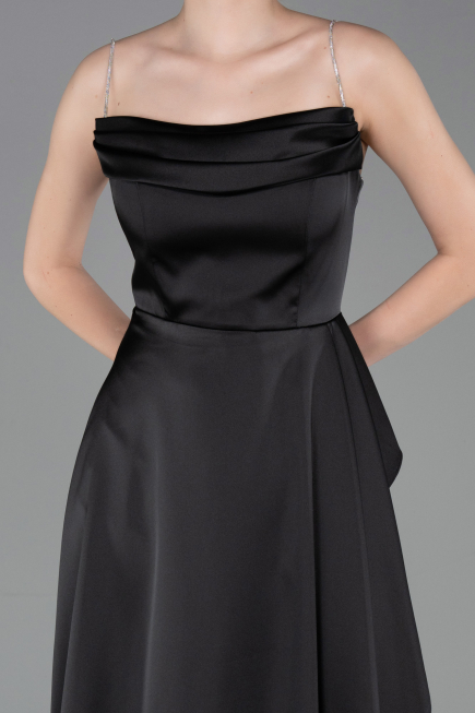 Long Black Satin Prom Gown ABU6130