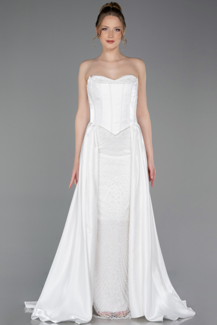 Long White Beaded Evening Dress ABU6125